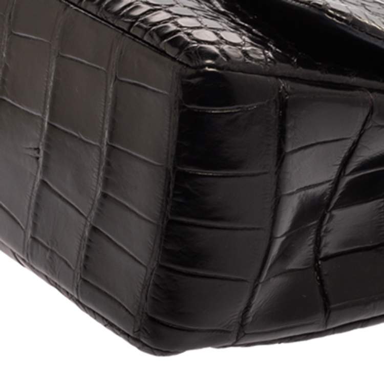 Pre Owned Chanel Black Crocodile Leather Classic Maxi Single Flap Bag