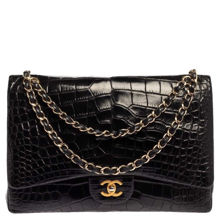 Chanel Black Crocodile Leather Classic Maxi Single Flap Bag Chanel | TLC