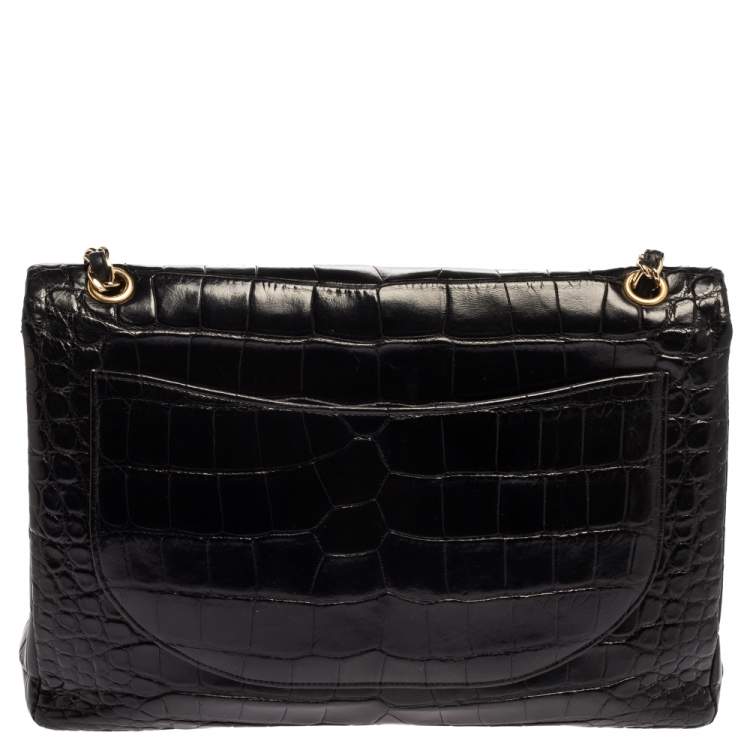 Pre Owned Chanel Black Crocodile Leather Classic Maxi Single Flap Bag