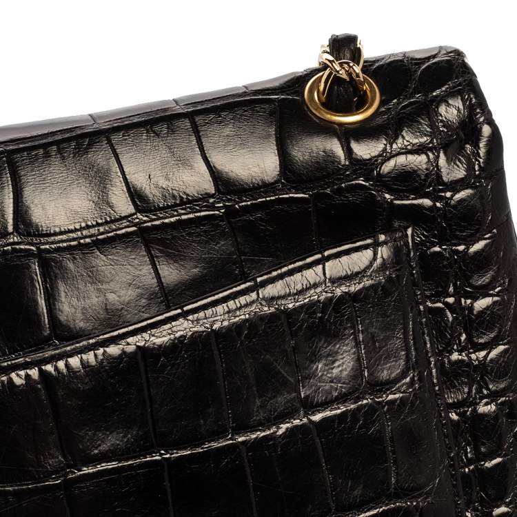 Pre Owned Chanel Black Crocodile Leather Classic Maxi Single Flap Bag