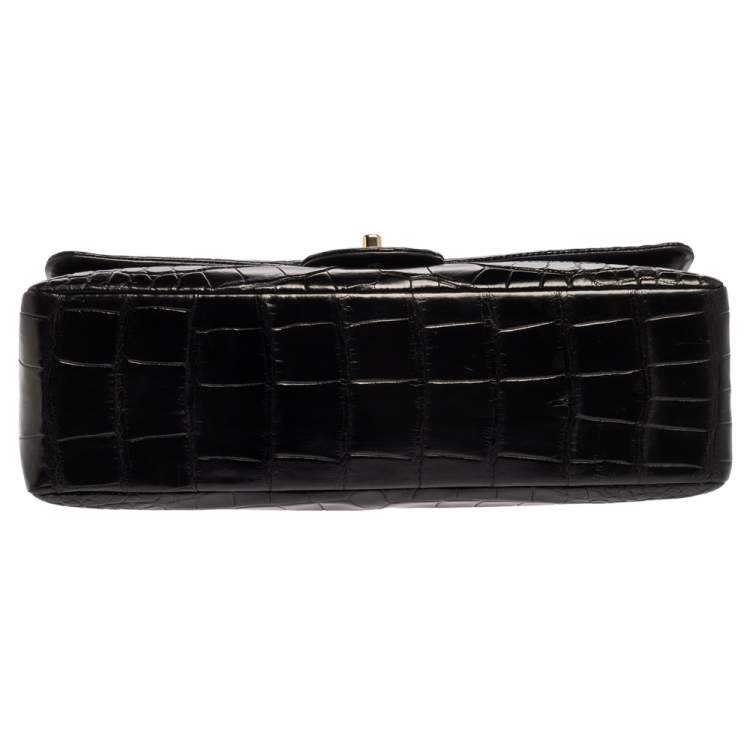 Pre Owned Chanel Black Crocodile Leather Classic Maxi Single Flap Bag