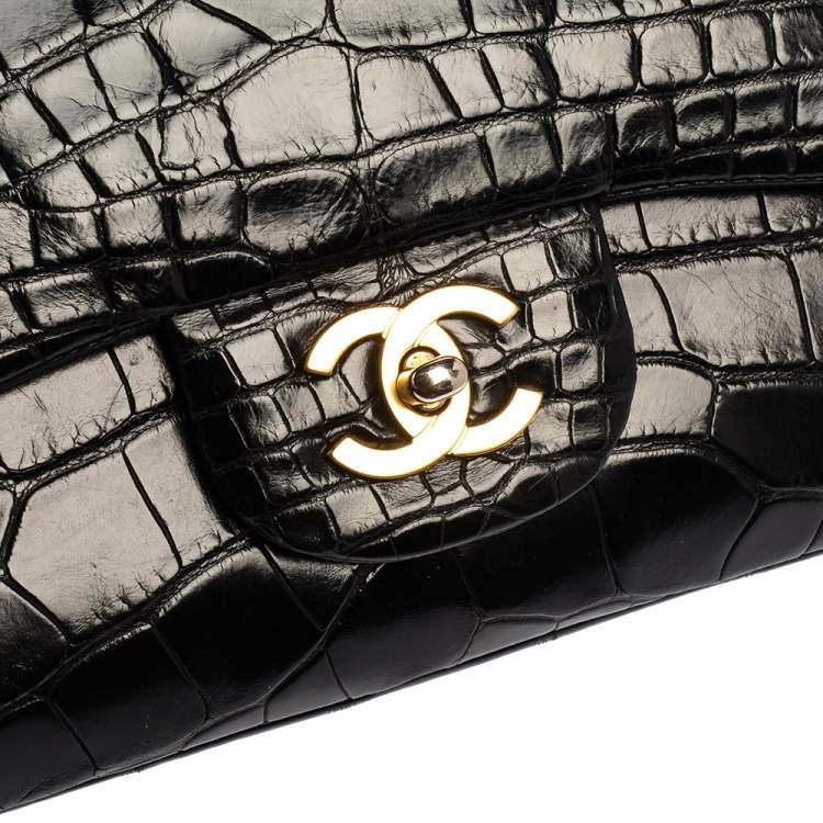 Pre Owned Chanel Black Crocodile Leather Classic Maxi Single Flap Bag