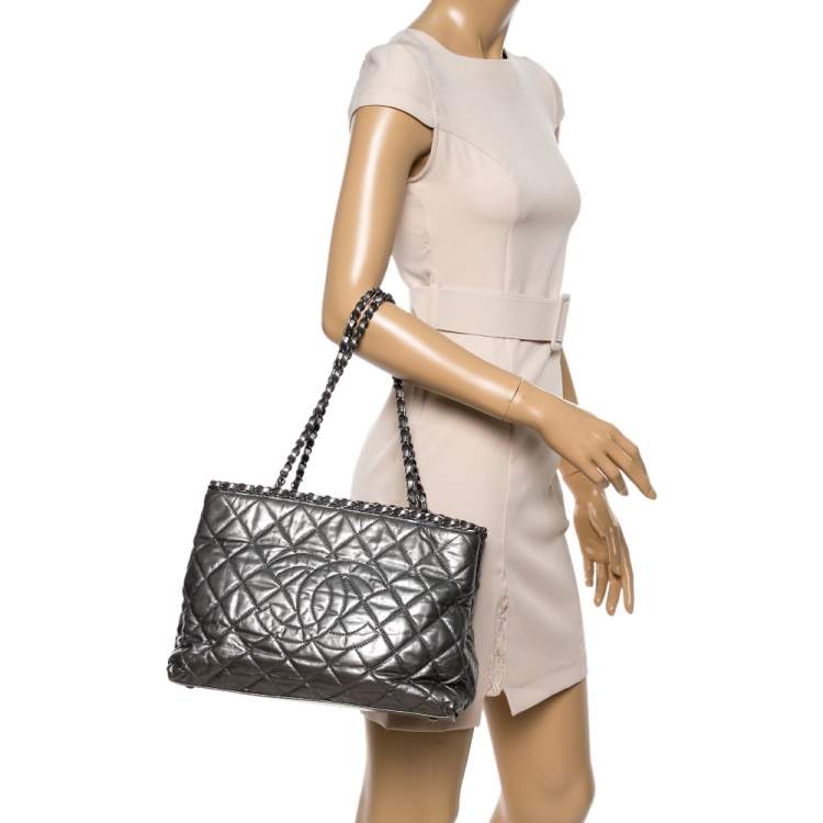 Chanel Grey Glazed Quilted Leather Chain Me Tote Chanel