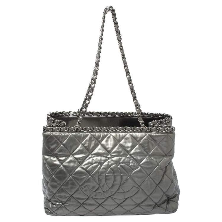 Chanel Grey Quilted Crinkled Leather Large CC Delivery Tote