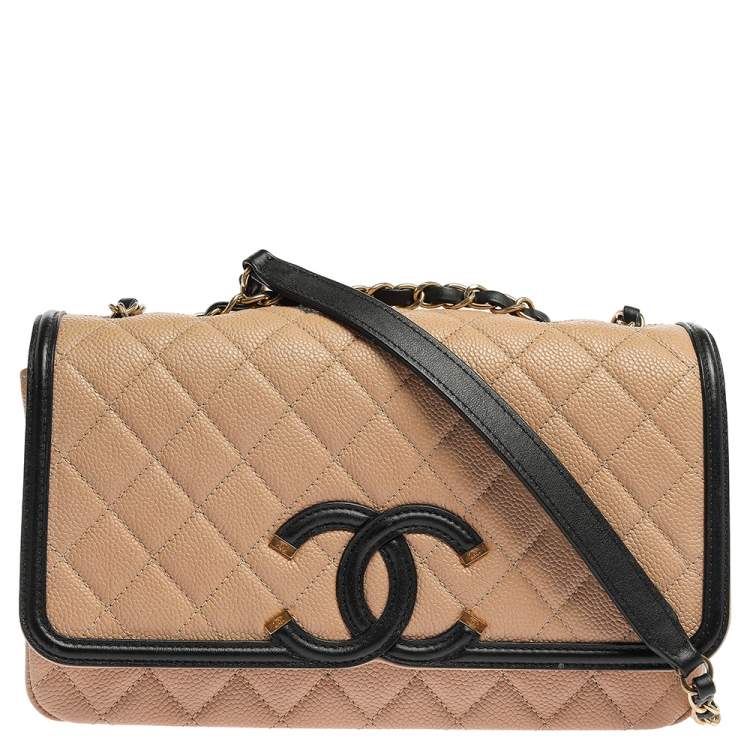 Chanel Beige/Black Caviar Leather CC Filigree Flap Bag Chanel | The Luxury  Closet