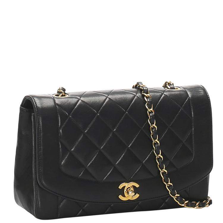 Chanel Black Lambskin Leather Vintage Diana Flap Bag Chanel