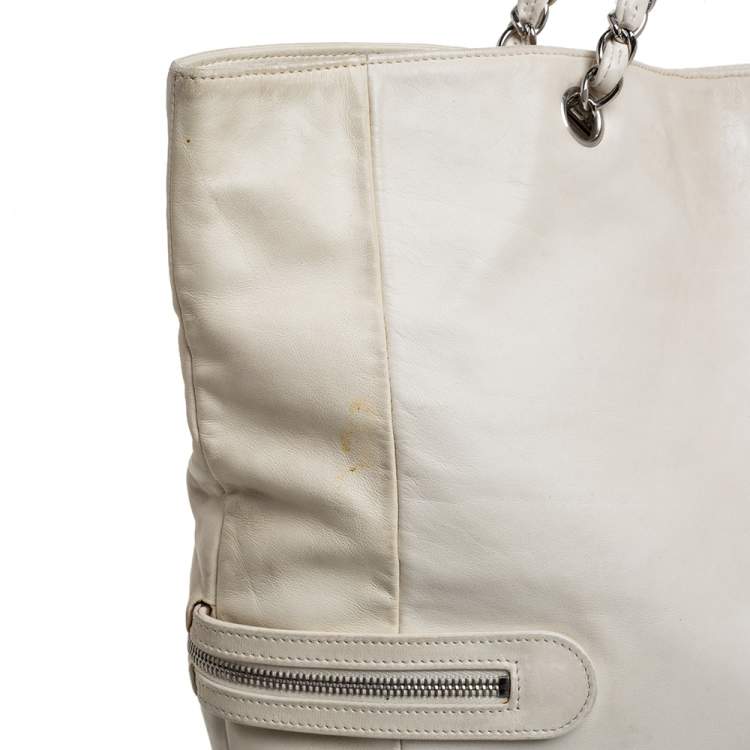 Pre Owned Chanel Cream Leather 2009 London Paris Chain Tote 