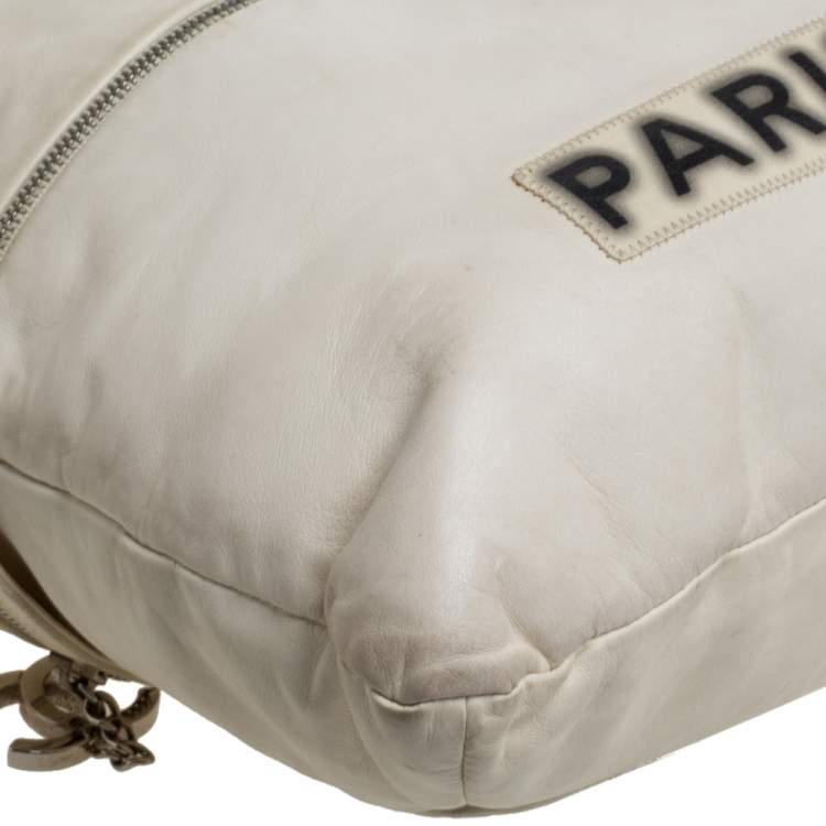 Pre Owned Chanel Cream Leather 2009 London Paris Chain Tote 