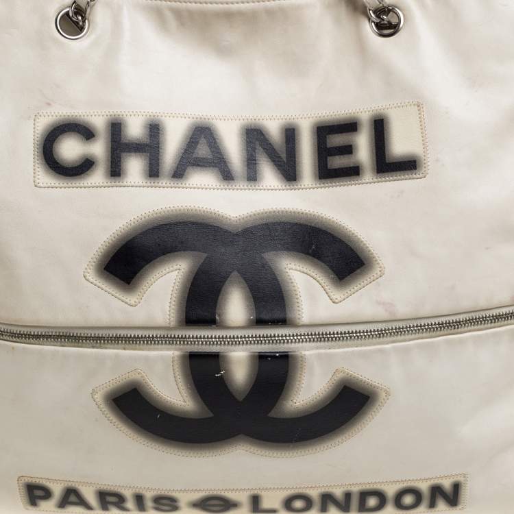 Pre Owned Chanel Cream Leather 2009 London Paris Chain Tote 