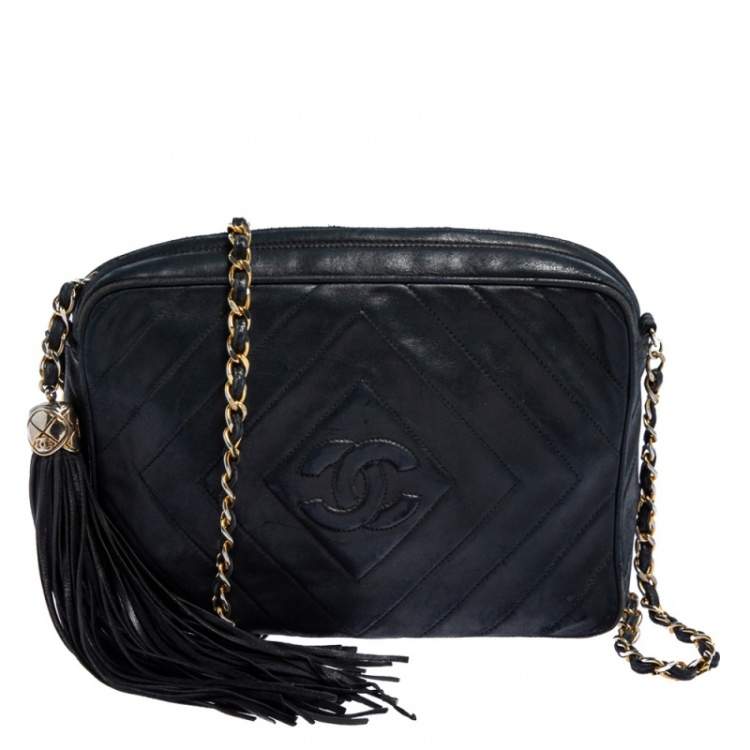 Chanel Navy Blue Diamond Quilted Leather Vintage CC Camera Tassel Bag Chanel  | TLC
