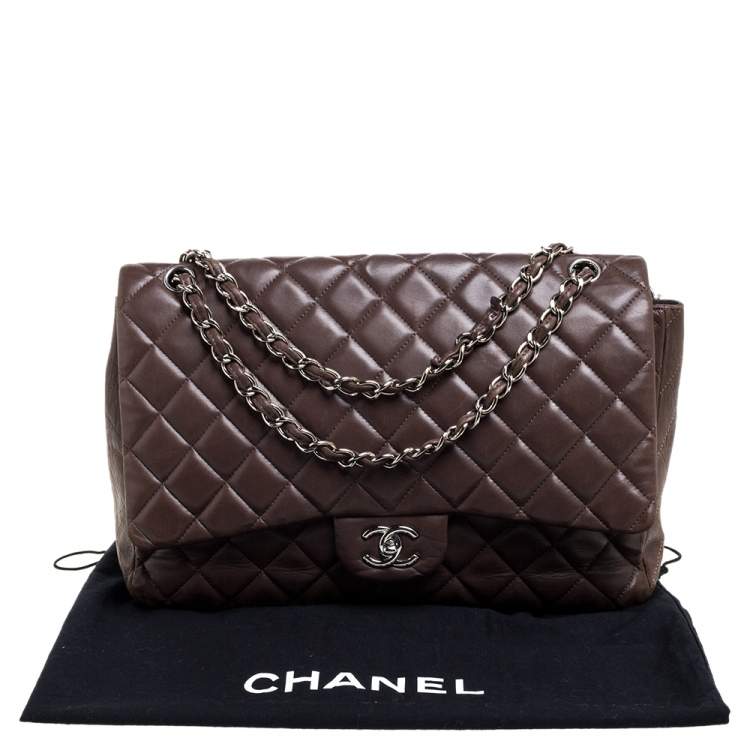 Pre Owned Chanel Brown Quilted Leather Maxi Classic Single Flap Bag