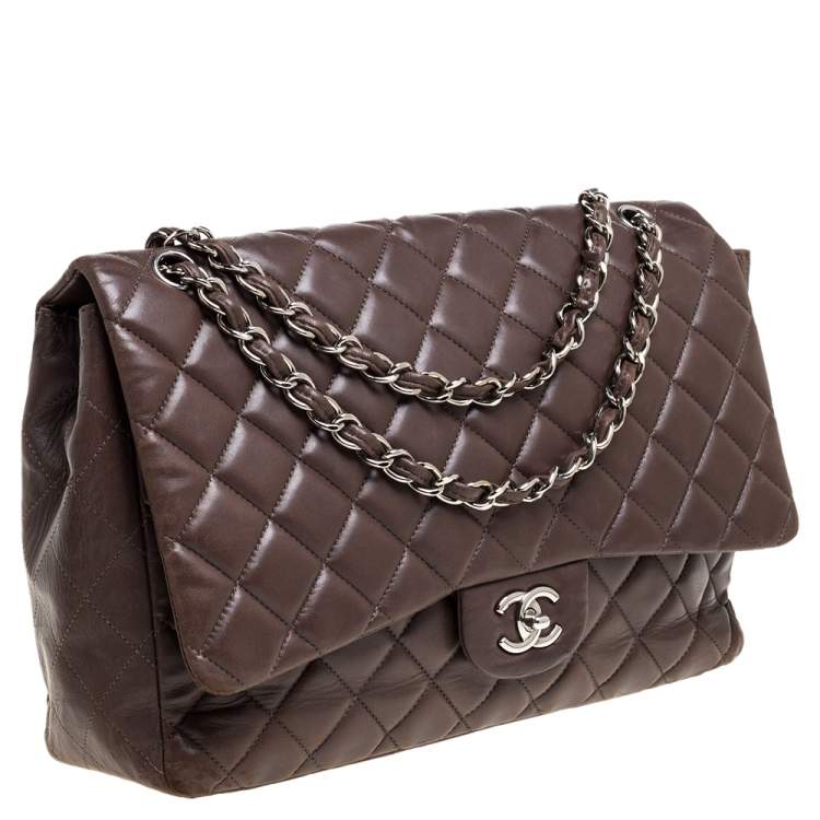 Pre Owned Chanel Brown Quilted Leather Maxi Classic Single Flap Bag