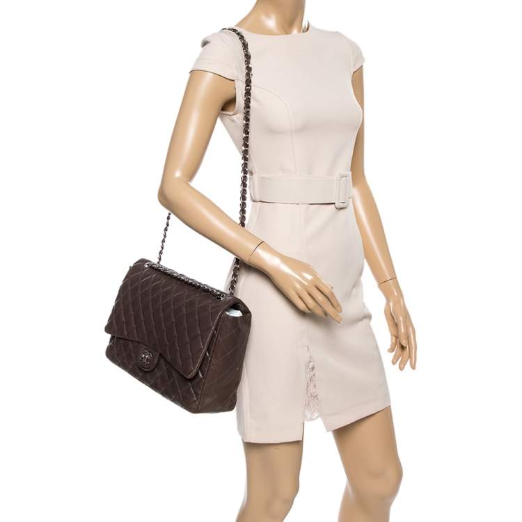 Pre Owned Chanel Brown Quilted Leather Maxi Classic Single Flap Bag
