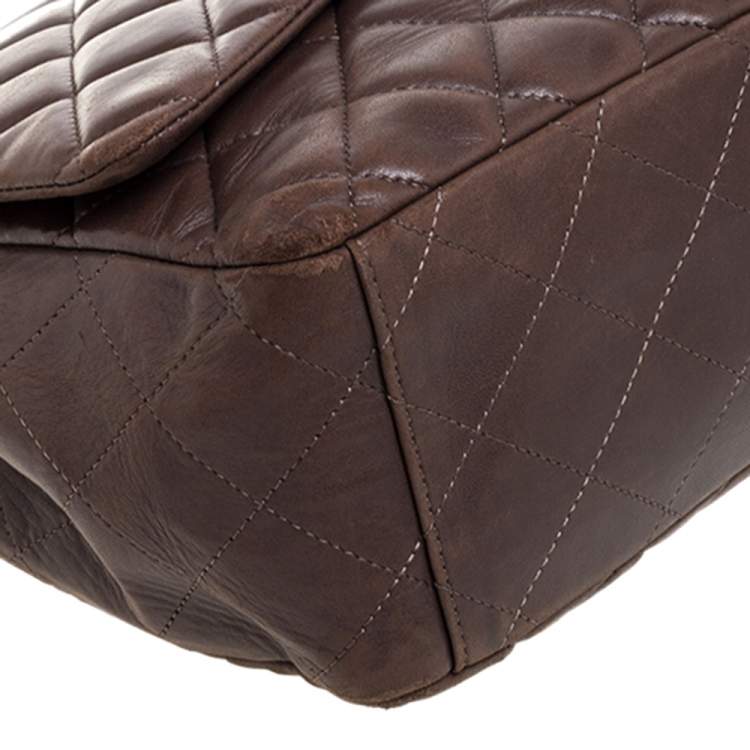 Pre Owned Chanel Brown Quilted Leather Maxi Classic Single Flap Bag