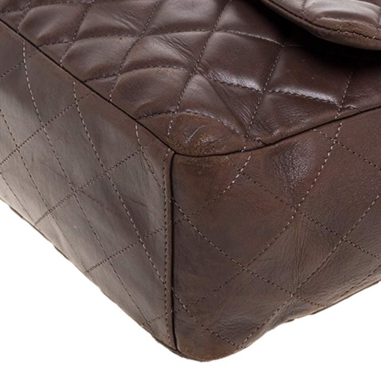 Pre Owned Chanel Brown Quilted Leather Maxi Classic Single Flap Bag
