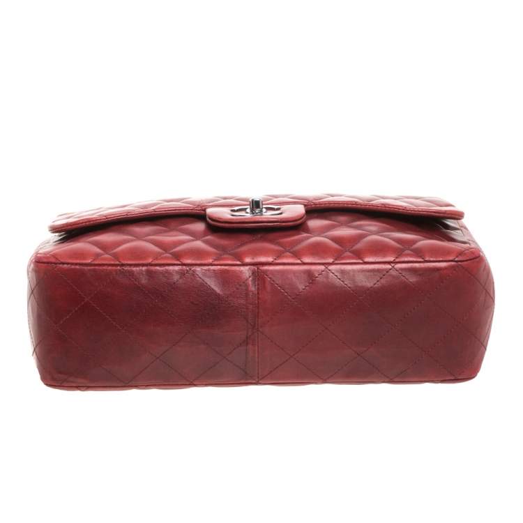Pre Owned Chanel Red Quilted Leather Jumbo Classic Single Flap Shoulder Bag