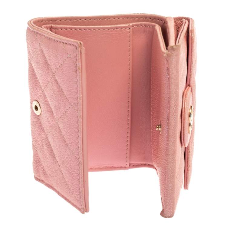 Pink Quilted Caviar Long Flap Wallet