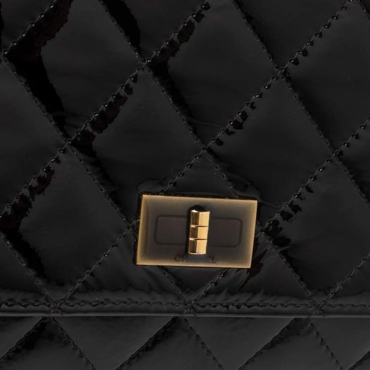 Pre Owned Chanel Black Quilted Patent Leather Reissue Wallet On Chain