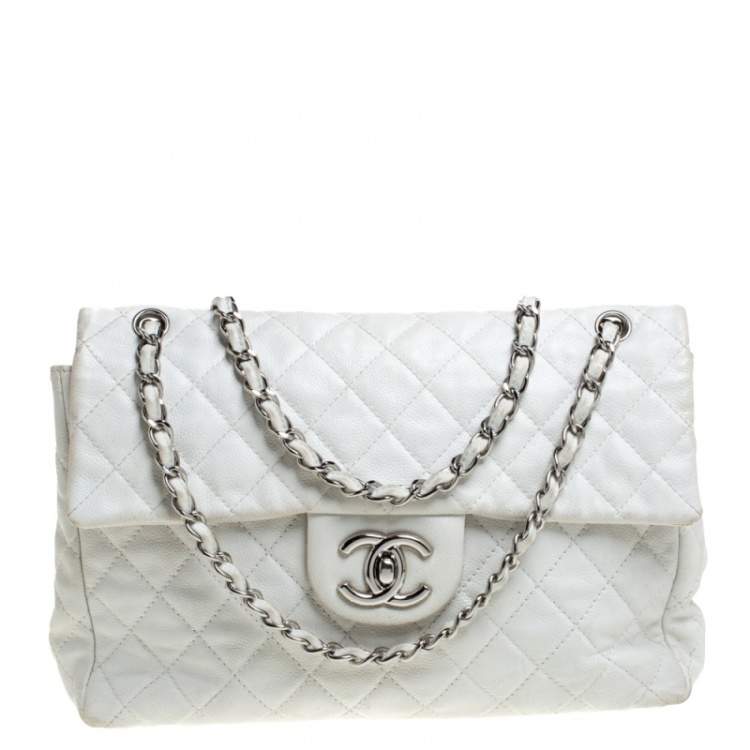 Chanel White Quilted Caviar Leather Maxi Classic Single Flap Bag Chanel |  The Luxury Closet