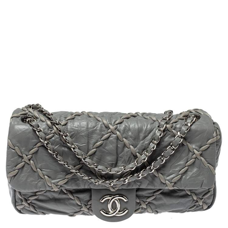 Chanel Grey Quilted Calfskin Ultra Stitch Jumbo Flap Bag - Yoogi's