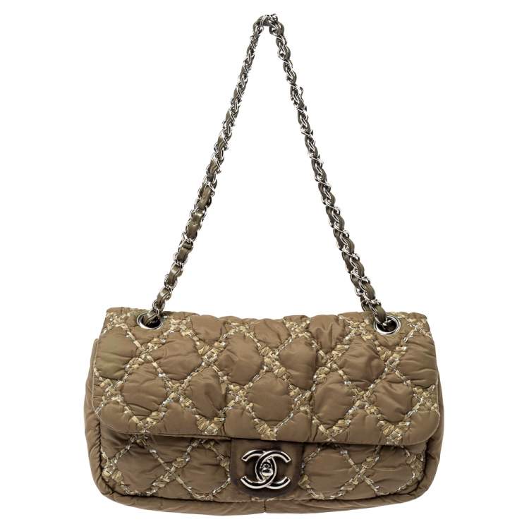 Chanel Military Green Quilted Nylon Medium Tweed on Stitch Bubble Flap  Shoulder Bag Chanel