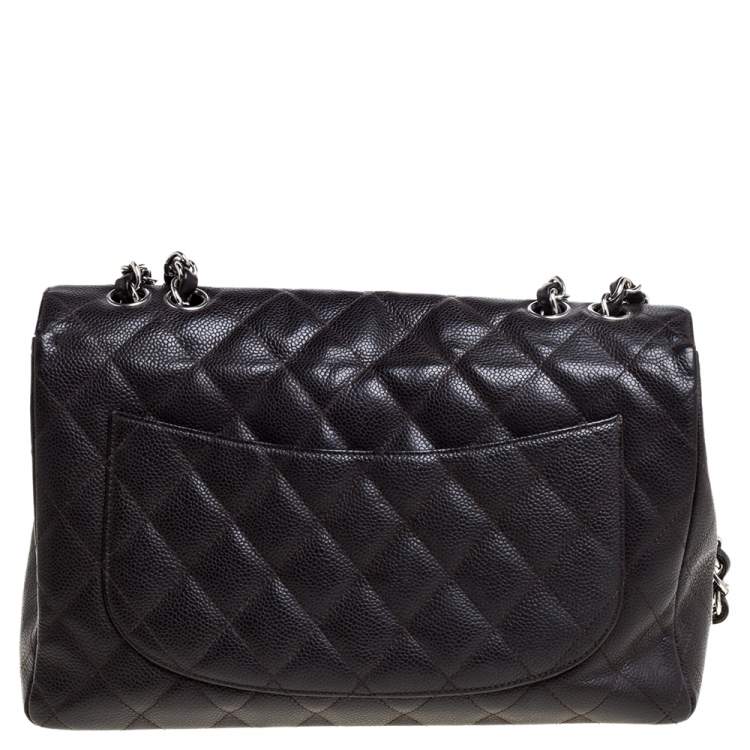 Pre Owned Chanel Brown Quilted Caviar Leather Jumbo Classic Single Flap Bag