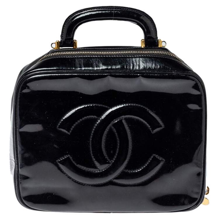 Chanel Black Patent Leather Vintage CC Vanity Case Top Handle Bag Chanel |  The Luxury Closet