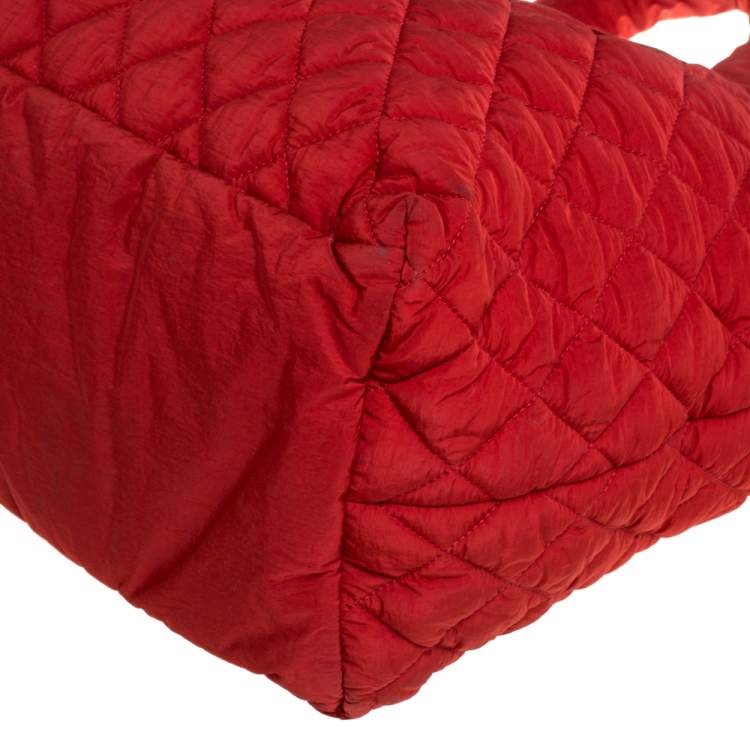 Pre Owned Chanel Red Nylon Coco Cocoon Tote