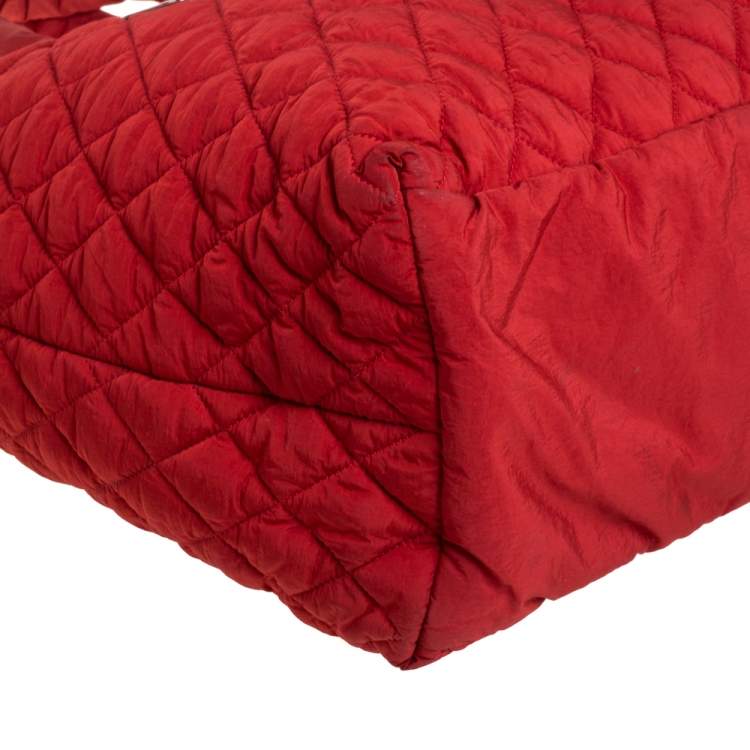 Pre Owned Chanel Red Nylon Coco Cocoon Tote