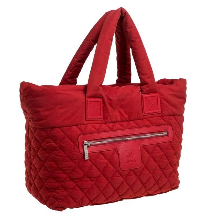 Pre Owned Chanel Red Nylon Coco Cocoon Tote