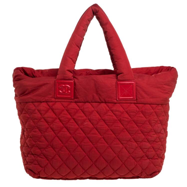 Pre Owned Chanel Red Nylon Coco Cocoon Tote