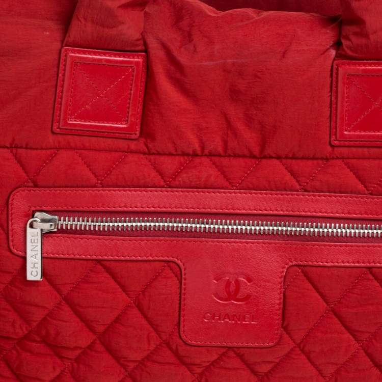Pre Owned Chanel Red Nylon Coco Cocoon Tote