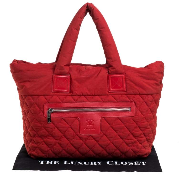 Pre Owned Chanel Red Nylon Coco Cocoon Tote