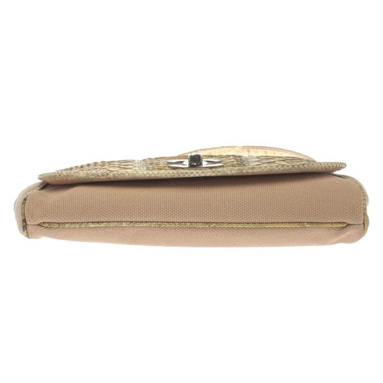 Pre Owned Chanel Cream Python and Canvas CC Flap Hobo