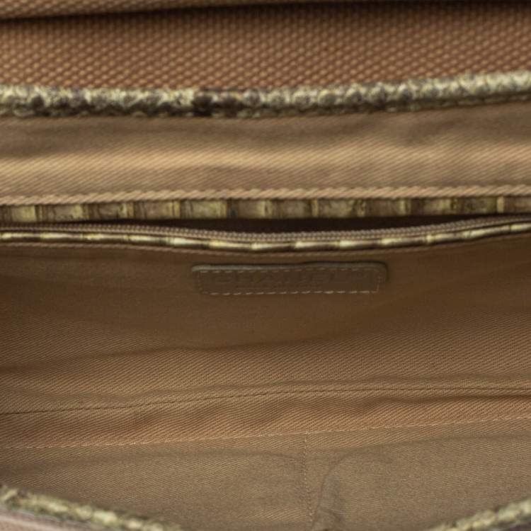 Pre Owned Chanel Cream Python and Canvas CC Flap Hobo