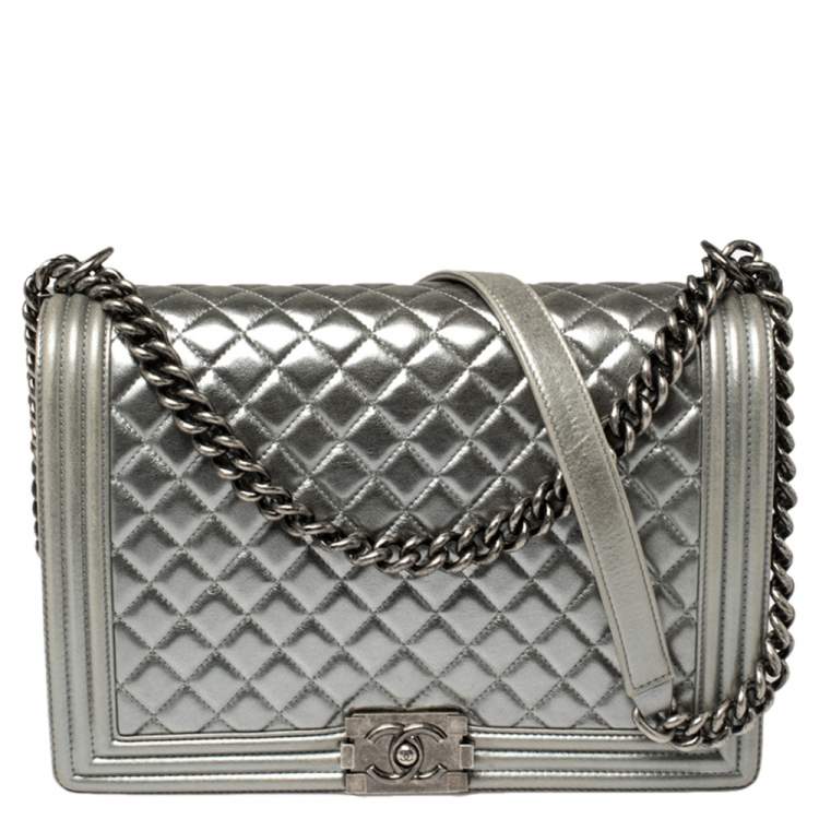 Chanel Silver Quilted Leather Large Boy Flap Bag Chanel | The Luxury Closet