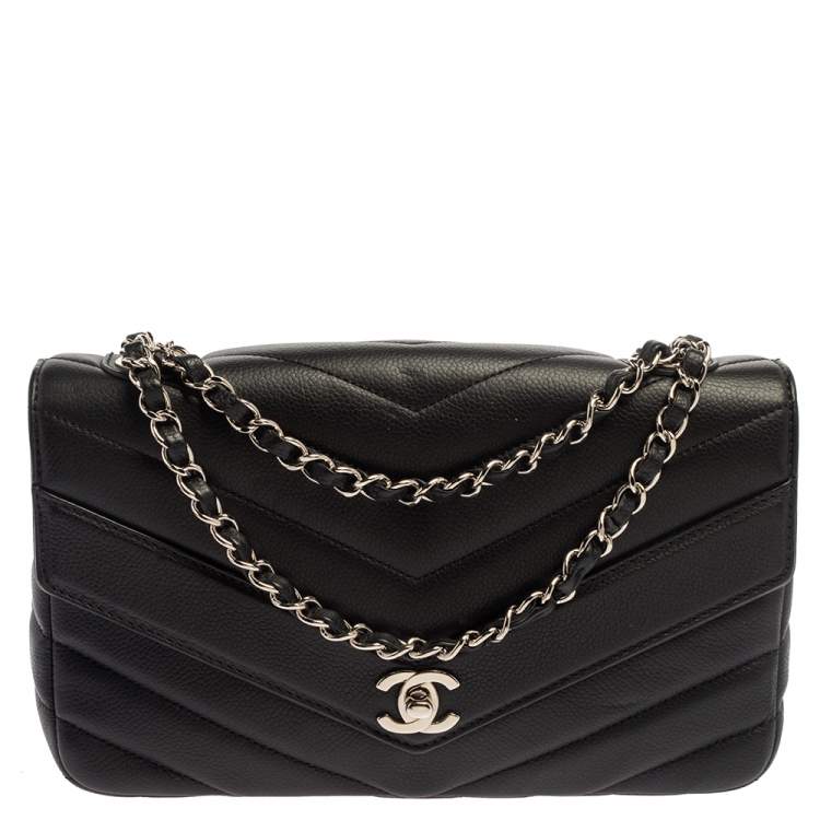 Chanel Black Chevron Quilted Leather Medium Classic Flap Bag Chanel