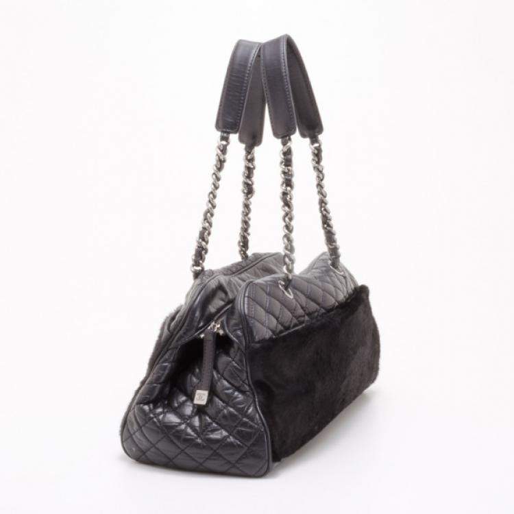 Pre Owned Chanel Black Leather and Fur Satchel