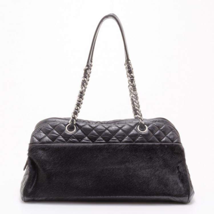Pre Owned Chanel Black Leather and Fur Satchel