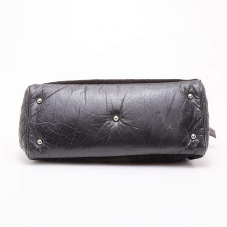 Pre Owned Chanel Black Leather and Fur Satchel