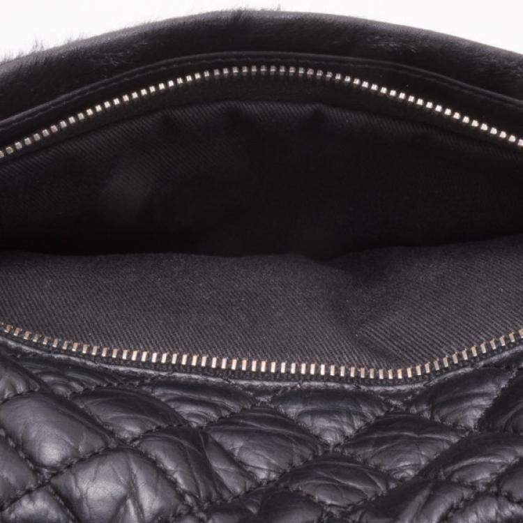Pre Owned Chanel Black Leather and Fur Satchel