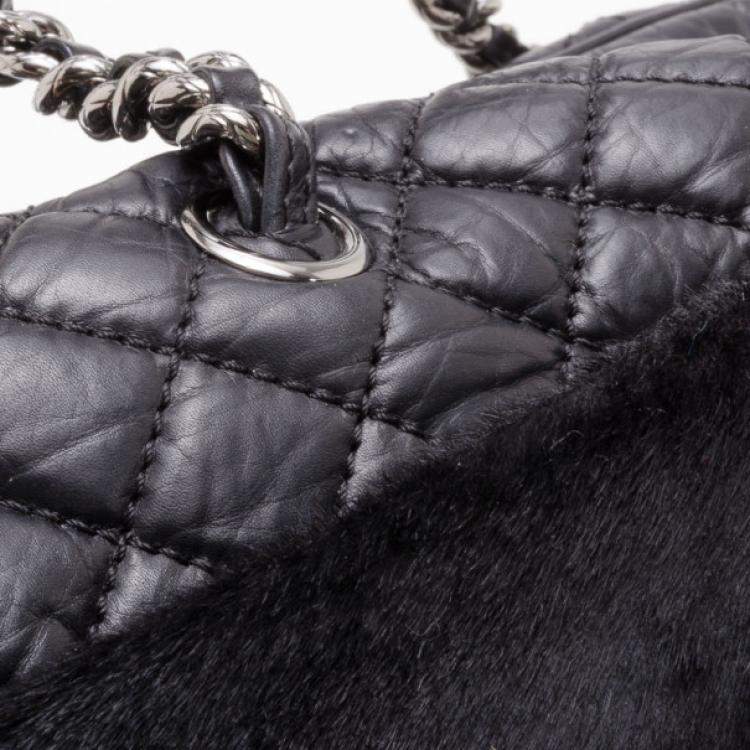 Pre Owned Chanel Black Leather and Fur Satchel