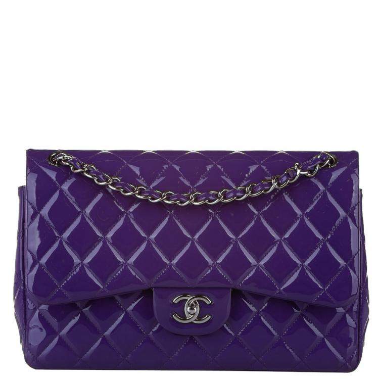 CHANEL Lambskin Quilted Small Top Handle Vanity Case With Chain Purple  1145031