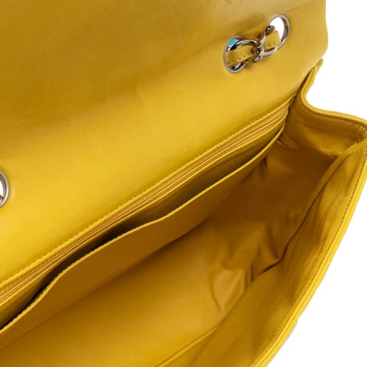 Pre Owned Chanel Yellow Quilted Leather Jumbo Classic Single Flap Bag
