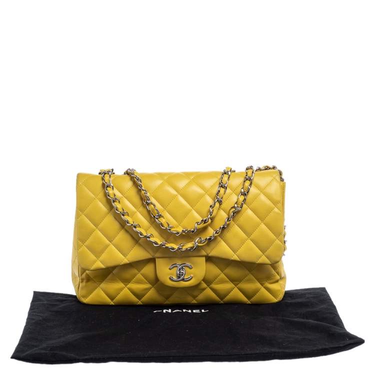 Pre Owned Chanel Yellow Quilted Leather Jumbo Classic Single Flap Bag