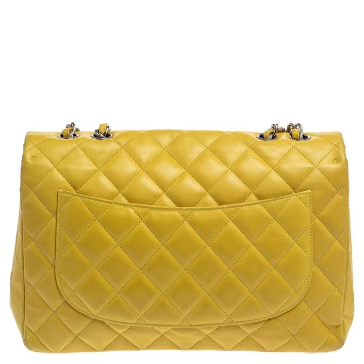 Pre Owned Chanel Yellow Quilted Leather Jumbo Classic Single Flap Bag