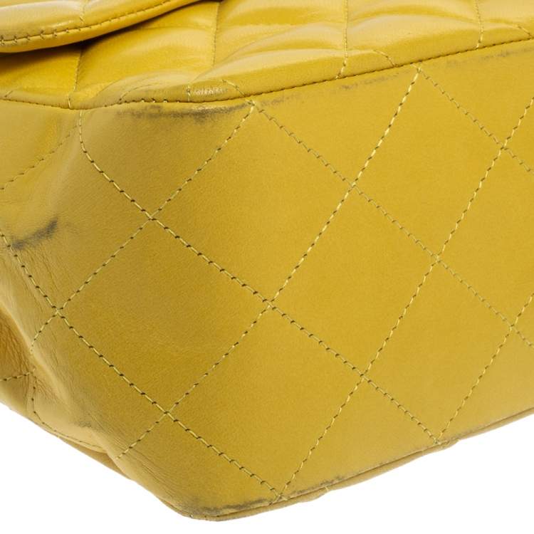 Pre Owned Chanel Yellow Quilted Leather Jumbo Classic Single Flap Bag
