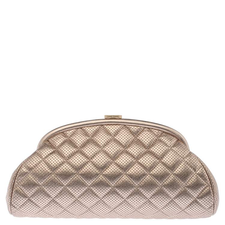 Chanel Light Rose Gold Perforated Leather CC Timeless Clutch Chanel ...