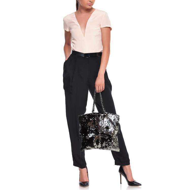 Chanel Black Sequins Embellished Summer Night Drawstring Bag Chanel