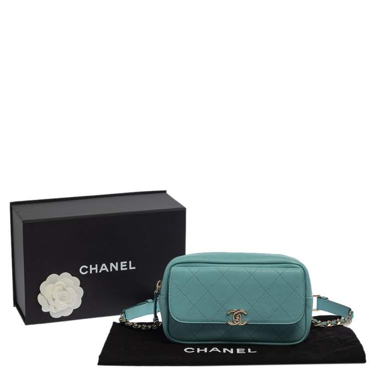Pre Owned Chanel Light Blue Leather Casual Trip Waist Bag